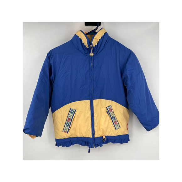 Obermeyer I grow Girls size 7 blue and yellow with floral design coat - Picture 1 of 8